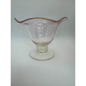 Vintage Pink Hued hand blown glass art bubble glass‎ footed compote dish 2 avail
